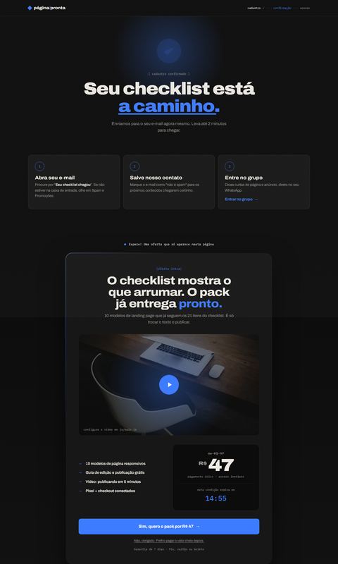 Prévia do modelo obrigado + upsell